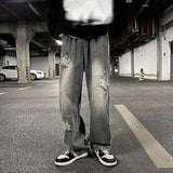 Men Jeans Oldschool Ripped Jeans Men's Summer Loose Straight P Pants