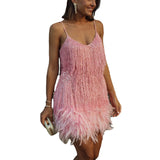 Corset Dress Sequined Dress Tassel Stitching Feather Sequins Dress Sexy V-neck Strap Dress
