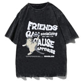Vintage Cute Cat Graphics T-shirt Y2k Letter Print Washed