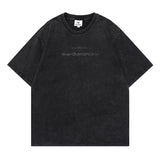Men T Shirt Worn Looking Washed-out Letter Print Short-Sleeve T-shirt
