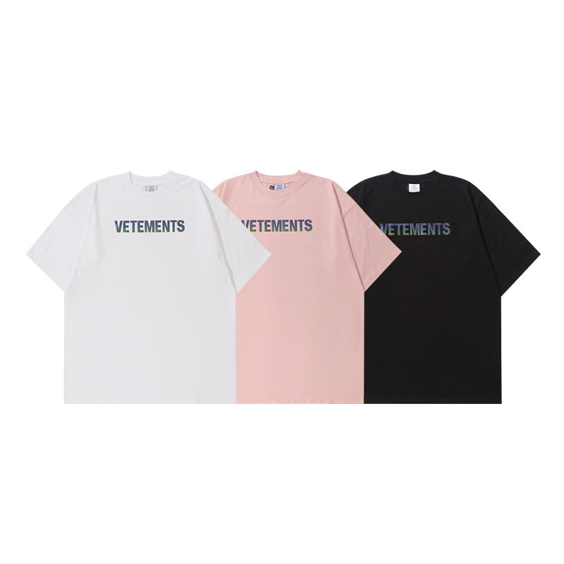 Vetements T Shirts VTM Loose Short Sleeve 3M Reflective Letter Printed T-shirt