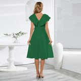 Women Date Dress Sexy A- line Skirt Lotus Leaf Large V-neck Dress