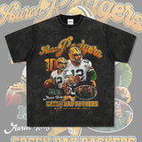 Mens Vintage baseball T-Shirt Aaron Rodgersl Rugby Vintage Print Short Sleeve Washed Old T-Shirt