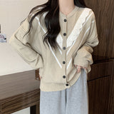 Women Knitwear Autumn Winter Retro Wooden Sweater Coat Loose Knitted Cardigan