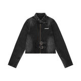 Women Jacket Denim Jacket Autumn Leisure Stand Collar Washed Zipper Cardigan Jacket