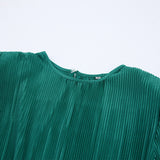 Women Dress Spring round Neck Pleated Long Sleeve Dress Sheath Dress