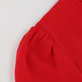 Women Date Dress Sexy V-neck Bubble Lantern Sleeve Pleated Skirt