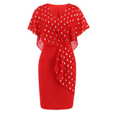Women Date Dress Summer Polka Dot Printed Chiffon Dress V-neck Hip Skirt