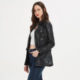 Women Leather Jacket Spring and Autumn Single-Breasted Imitation Leather Lapel Long Sleeve Jacket