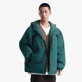Unisex Winter Cotton Coat Winter Color Stitching Hooded Cotton-Padded Coat Loose and Warm Cotton-Padded Coat