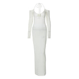 Women Dresses Spring Sexy Backless Lace up Slim Fit Hollow out Long Sleeve Dress