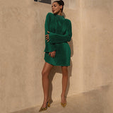 Women Dresses Autumn Striped Slim Fit round Neck Long Sleeves Sheath Dress