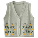 Women Knitted Cardigan Retro V-neck Single-Breasted Sleeveless Knit Vest