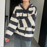 Women Winter Knitted Sweater Autumn and Winter Stripes Casual Loose Sweatshirt N2376