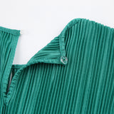Women Dress Autumn and Winter Green Pleated Dress