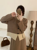 Women Knitted Cardigan Retro Short Knitted Cardigan Loose Color Matching round Neck Sweater Coat