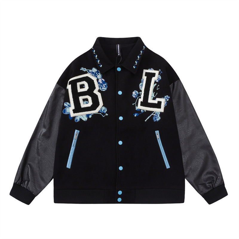 Men Jacket Coat Baseball Uniform Jacket Men's Letter Long Sleeve Turn-down Collar Coat