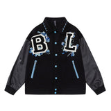 Men Jacket Coat Baseball Uniform Jacket Men's Letter Long Sleeve Turn-down Collar Coat