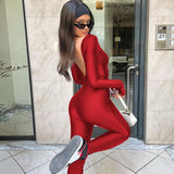Women Jumpsuit Winter U-Collar Backless Long Sleeves Jumpsuit