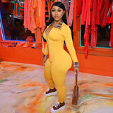 Women Jumpsuit Spring Lapel Zipper Slim Fit Long Sleeve Jumpsuit