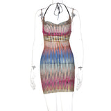 Women Dresses Autumn Sexy See-through Backless Lace-up Dress