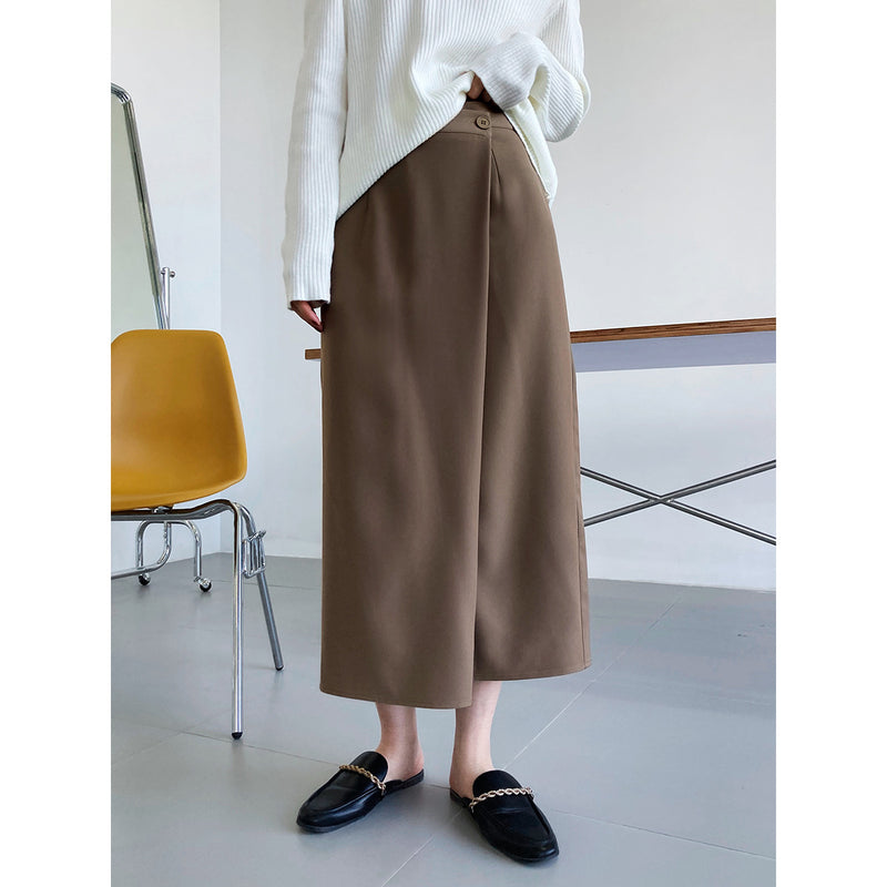 Women Skirt One Button Long Casual High Waist A- line Skirt