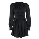 Women Dresses Autumn Style Skirt V-neck Long-Sleeve Dress (Csm202403)