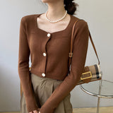 Women Cardigan Sweater Autumn Sweater Cardigan Retro Square Collar Knitwear Top Short Coat 8t8183