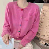 Women Knitted Cardigan Spring round Neck Long Sleeve Knitted Cardigan Sweater Coat