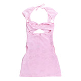 Women Dresses Sexy Lace Short Sleeve Hollow out Mini Dress