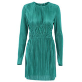 Women Dress Autumn and Winter Green Pleated Dress