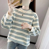 Women Knitted Pullover Turtleneck Striped Pullover Autumn and Winter Loose Knitted Bottoming Shirt Top