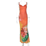 Women Dresses Summer Sexy Backless Printing Slip Dress