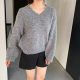 Women Winter Knitted Sweater V-neck Thick Sweater Autumn and Winter Loose-Fitting Long Sleeve Sweater H0001