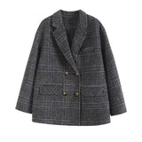 Women Suits Autumn and Winter Long Sleeve Commuter Plaid Suit Double Breasted Woolen Coat