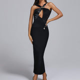 Women's Wedding Dress Long Black Sexy Cross Backless Bandage Dress