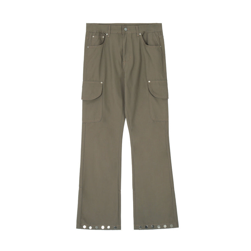 Men Sweatpants Workwear Solid Color Multi-Pocket Slacks Hip Hop Loose Trousers