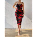 Women Party Tops Sexy Mesh Camisole Pleated Retro Dress