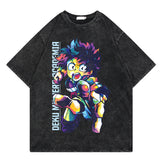 Washed retro T-shirt graphic casual cotton short sleeves