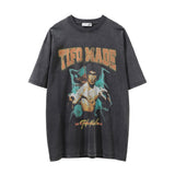 Men Vintage T-Shirt Printed Men's Short-Sleeved T-shirt Distressed round Neck