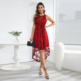 Women Date Dress Summer Butterfly Embroidery Mesh Lace Dress