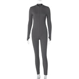 Women Jumpsuit Spring Zipper Slim Fit Long Sleeve Jumpsuit