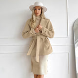 Women Trench Coat Retro Khaki Woolen Suit Collar Trench Coat Coat Casual Loose