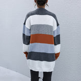 Women Knitted Sweater Autumn and Winter Leisure Knitted Coat Color Matching Long Sleeve Sweater Cardigan