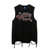 Women Vest Necklace Vest Wide Ripped Loose Sleeveless T-shirt Sports Top