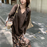 Women Knitwear Autumn and Winter V-neck Knitwear Loose Sweater