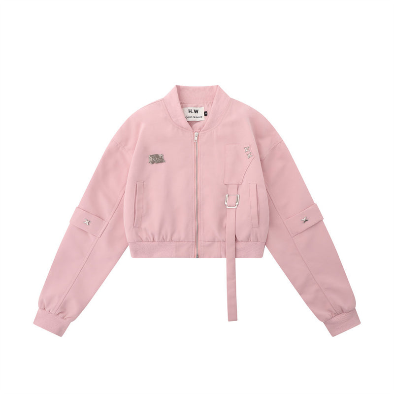 Women Jacket Autumn Loose Cargo Style High-Grade Long Sleeve Zipper Jacket