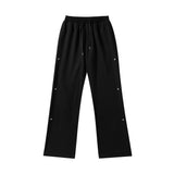 Men Sweatpants Loose Casual Trousers Men's Side Breasted Decorative Elastic Waist Wide Leg Pants