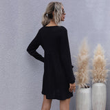 Women Knitted Sweater Autumn Short Skirt Loose Black Long Sleeve Sweater Dress
