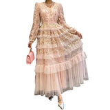 Women Dresses Spring V-neck Voile Embroidered Long Sleeve Dress (Qymy0409)